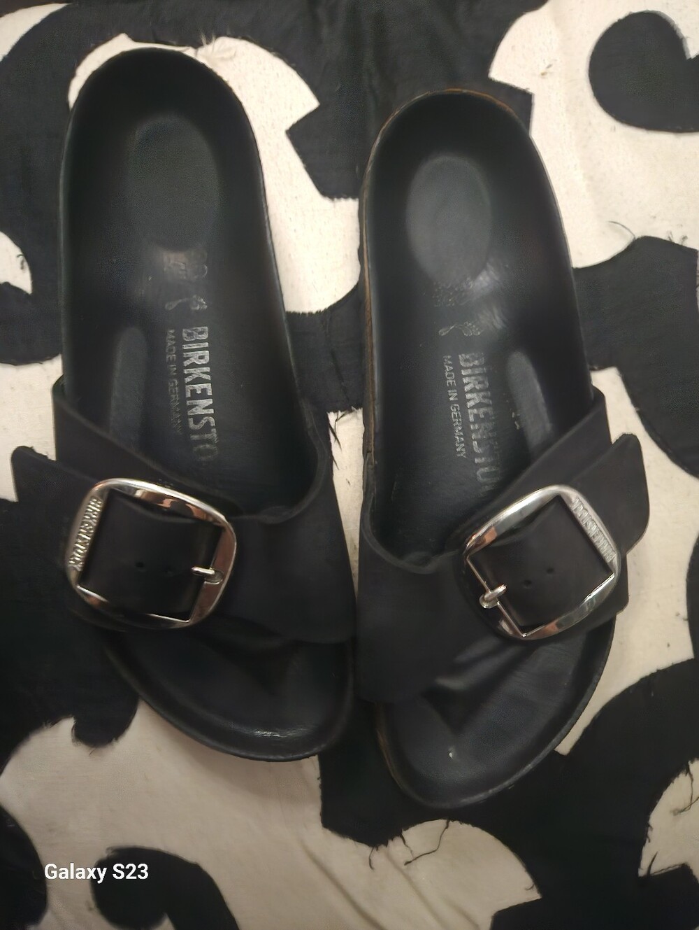 Birkenstock Black Slide Sandals with Silver Buckles